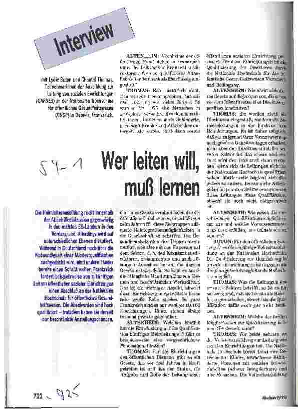 Vorschauseite 1: Wer leiten will, muß lernen Interview mit zwei Französinnen