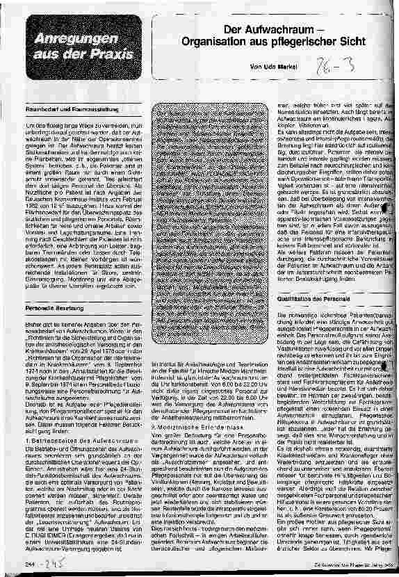 Vorschauseite 1: Der Aufwachraum, Organisation aus pflegerischer Sicht