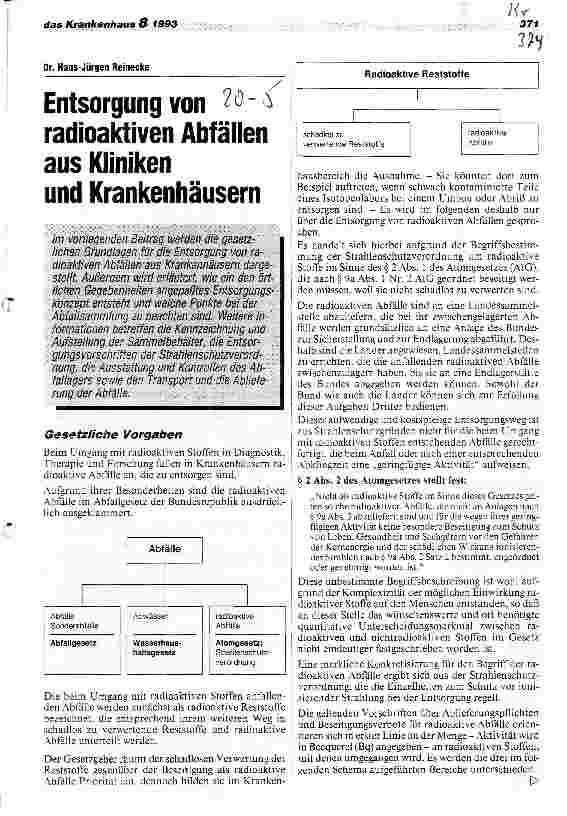 Vorschauseite 1: Entsorgung von radioaktiven Abfällen aus Kliniken und Krankenhäusern