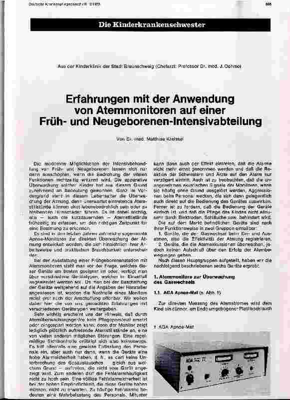 Vorschauseite 1: Erfahrungen mit der Anwendung von Atemmonitoren auf einer Frühund Neugeborenen-Intensivabteilung