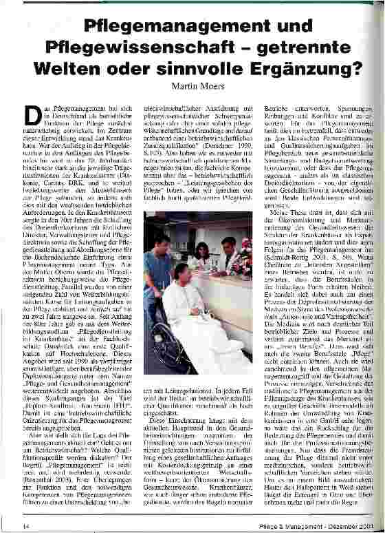 Vorschauseite 1: Pflegemanagement und Pflegewissenschaft - getrennte Welten oder sinnvolle Ergänzung?
