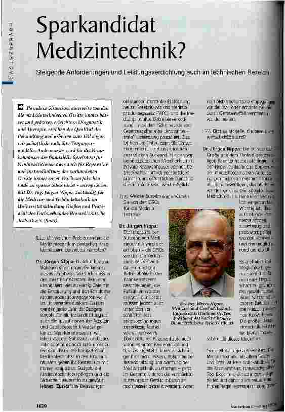 Vorschauseite 1: Sparkandidat Medizintechnik? Steigende Anforderungen und Leistungsverdichtung auch im technischen Bereich
