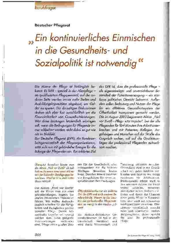 Vorschauseite 1: Ein kontinuierliches Einmischen in die Gesundheitsund Sozialpolitik ist notwendig