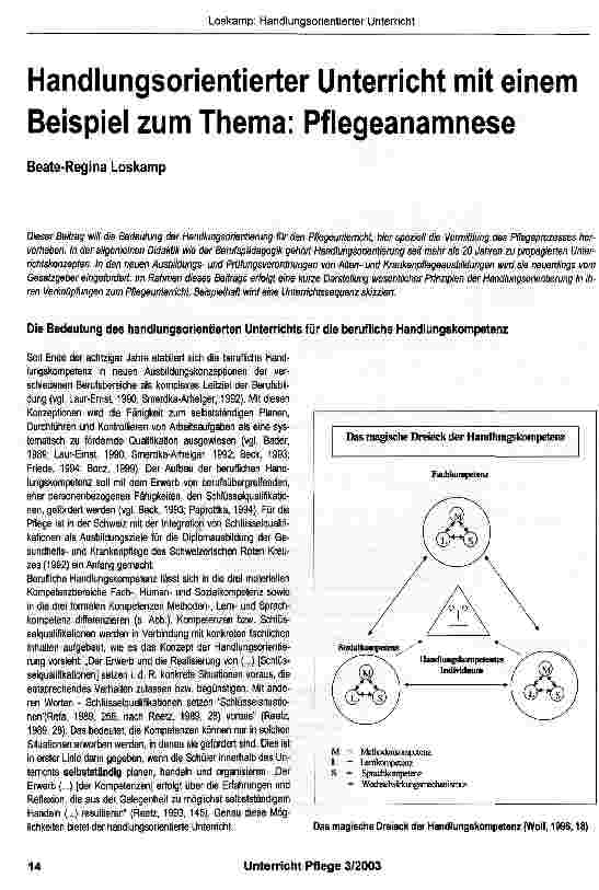 Vorschauseite 1: Handlungsorientierter Unterricht mit einem Beispiel zum Thema: Pflegeanamnese