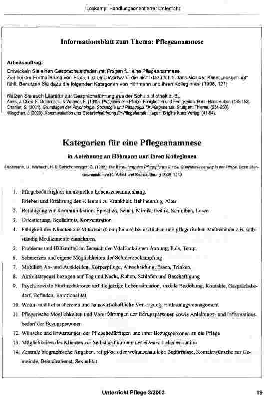 Vorschauseite 6: Handlungsorientierter Unterricht mit einem Beispiel zum Thema: Pflegeanamnese
