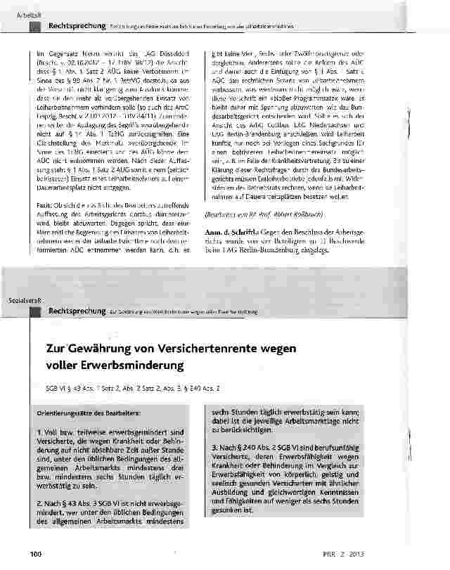 Vorschauseite 1: Zur Gewährung von Versichertenrente wegen voller Erwerbsminderung