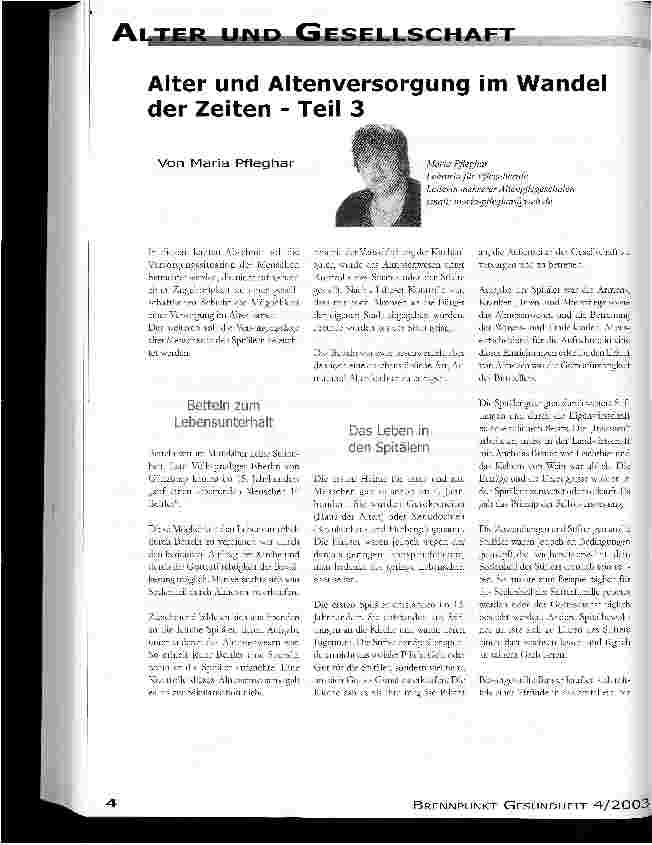 Vorschauseite 1: Alter und Altersversorgung im Wandel der Zeiten Teil 2