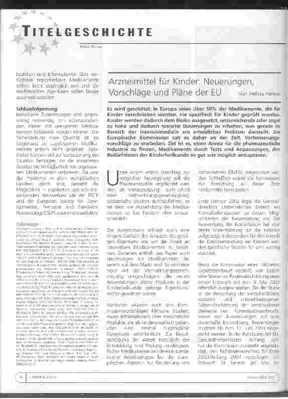 Vorschauseite 1: Arzneimittel für Kinder: Neuerungen, Vorschläge und Pläne der EU