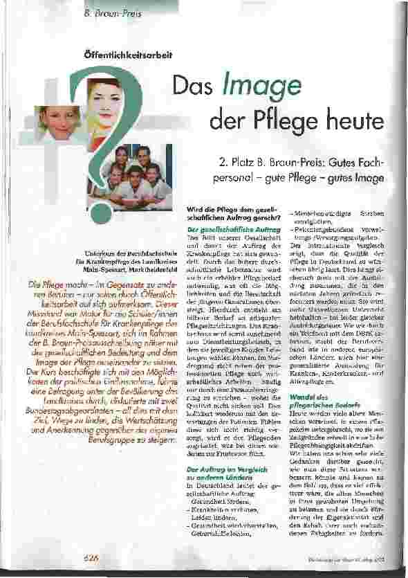 Vorschauseite 1: Das Image der Pflege heute 2. Platz B. Braun-Preis: Gutes Fachpersonal - gute Pflege - gutes Image