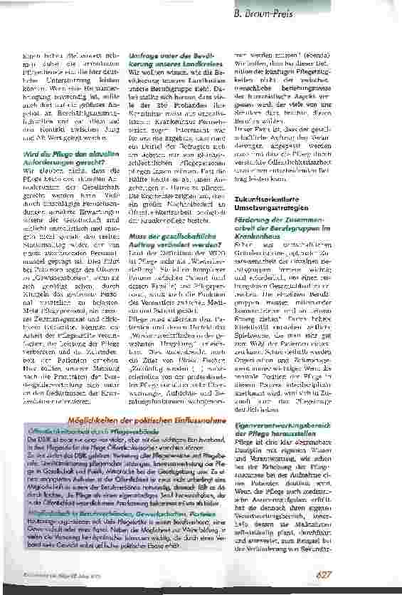 Vorschauseite 2: Das Image der Pflege heute 2. Platz B. Braun-Preis: Gutes Fachpersonal - gute Pflege - gutes Image
