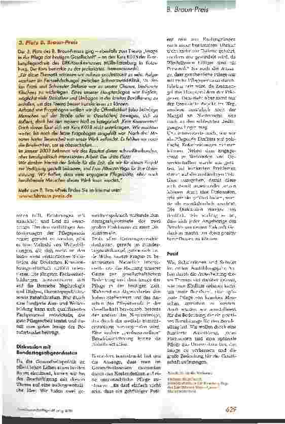 Vorschauseite 4: Das Image der Pflege heute 2. Platz B. Braun-Preis: Gutes Fachpersonal - gute Pflege - gutes Image