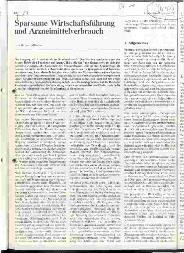 Vorschauseite 1: Sparsame Wirtschaftsführung und Arzneimittelverbrauch