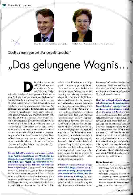 Vorschauseite 1: Qualitätsmanagement Patientenfürsprecher Das gelungene Wagnis...