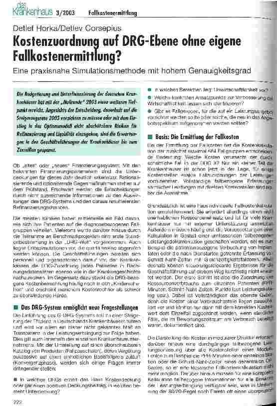 Vorschauseite 1: Kostenzuordnung auf DRG-Ebene ohne eigene Fallkostenermittlung?