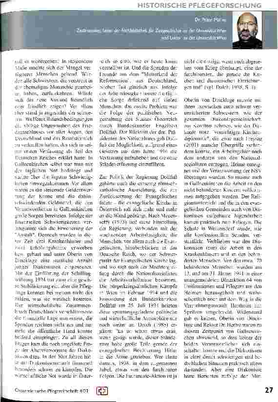 Vorschauseite 3: Österr. Pflegepersonen aus der Zeit des Nationalsozialismus, Teil 2 Die evangelische Diakonisse Elisabeth Freiin von Dincklage