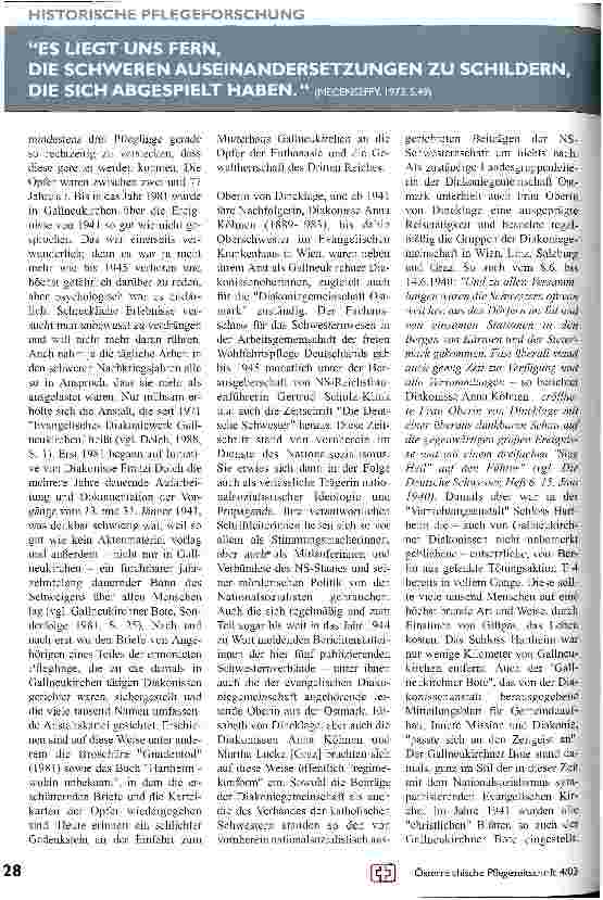 Vorschauseite 4: Österr. Pflegepersonen aus der Zeit des Nationalsozialismus, Teil 2 Die evangelische Diakonisse Elisabeth Freiin von Dincklage