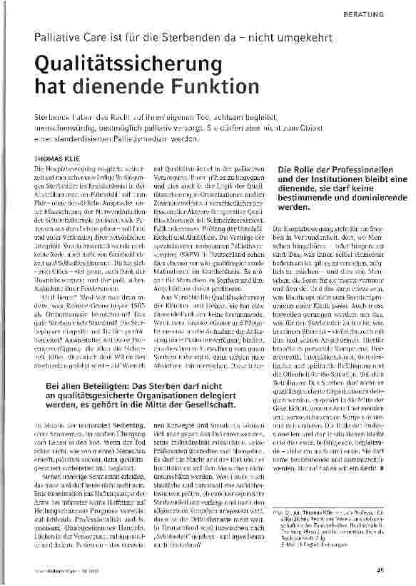 Vorschauseite 1: Qualitätssicherung hat dienende Funktion