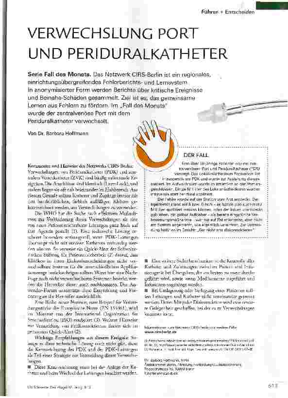 Vorschauseite 1: VERWECHSLUNG PORT UND PERIDURALKATHETER