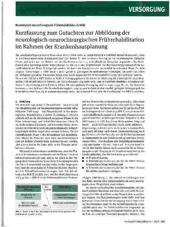 Vorschauseite 1: Kurzfassung zum Gutachten zur Abbildung der neurologisch-neurochirurgischen Frührehabilitation im Rahmen der Krankenhausplanung