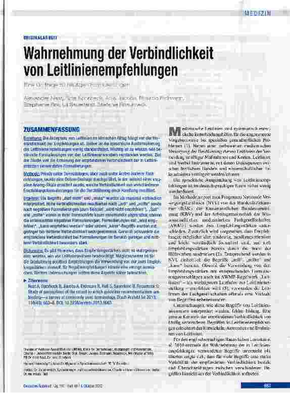 Vorschauseite 1: Wahrnehmung der Verbindlichkeit von Leitlinienempfehlungen