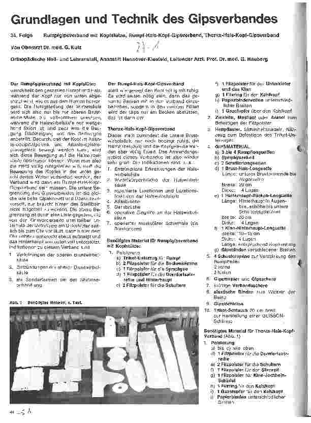Vorschauseite 1: Grundlagen und Technik des Gipsverbandes 34. Folge: Rumpfgipsverband m. Kopfstütze, Rumpf-Hals-Kopf-Gipsverband, Thorax-Hals-Kopf-Gipsverband