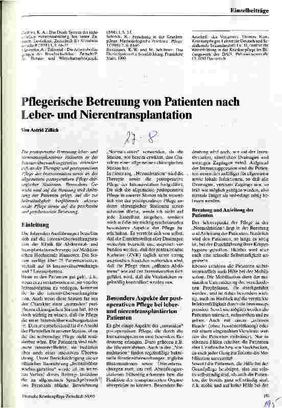Vorschauseite 1: Pflegerische Betreuung von Patienten nach Leberund Nierentransplantation
