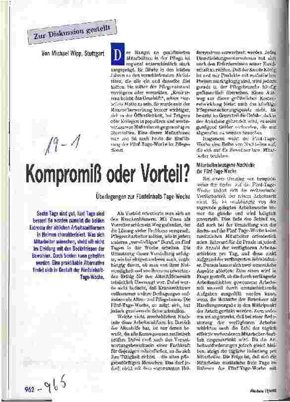 Vorschauseite 1: Kompromiß oder Vorteil? Überlegungen zur Fünfeinhalb-Tage-Woche