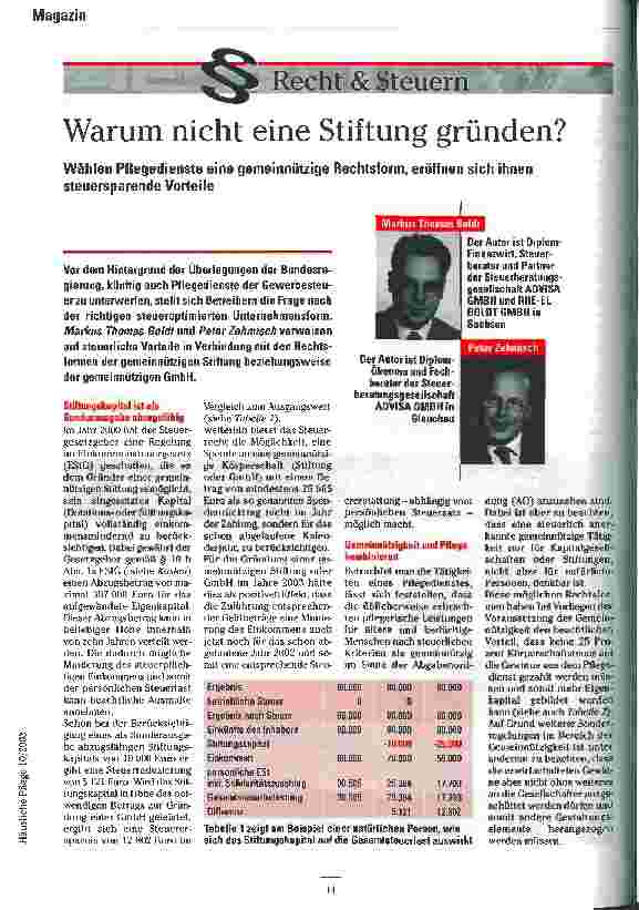Vorschauseite 1: Warum nicht eine Stiftung gründen?