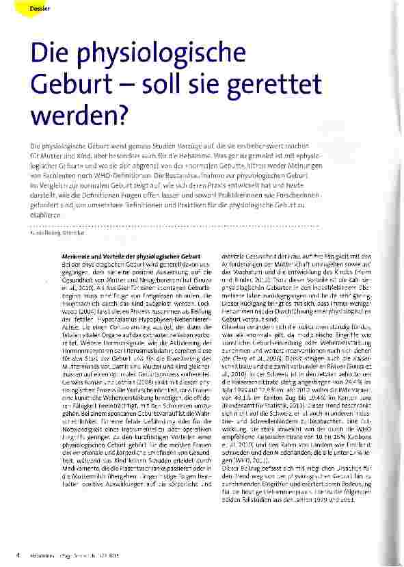 Vorschauseite 1: Die physiologische Geburt - soll sie gerettet werden?