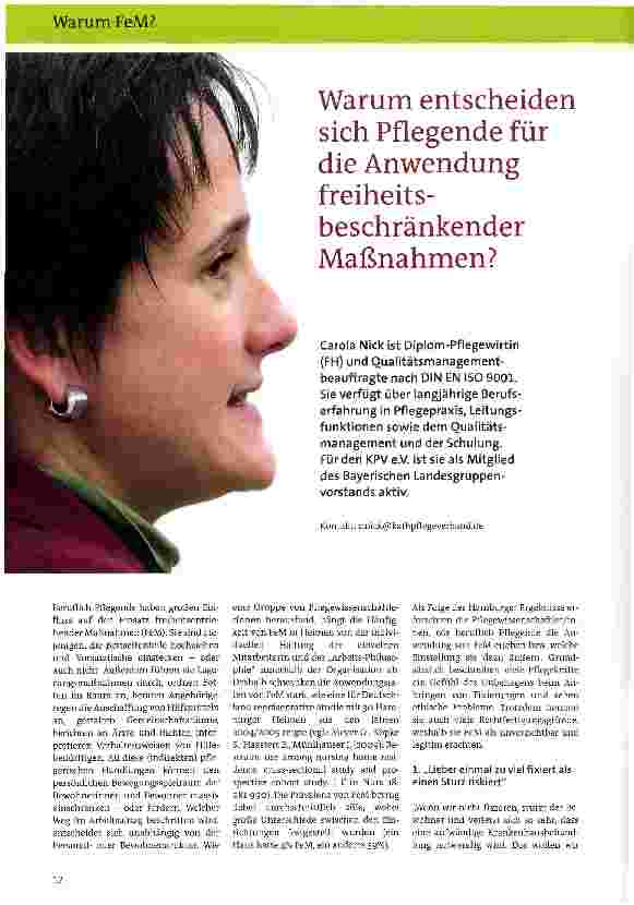 Vorschauseite 1: Warum entscheiden sich Pflegende für die Anwendung freiheitsbeschränkender Maßnahmen?