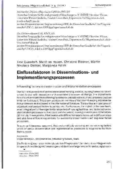 Vorschauseite 1: Einflussfaktoren in Disseminationsund Implementierungsprozessen