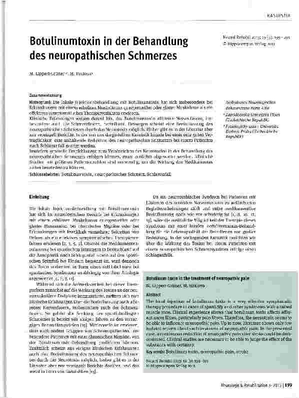 Vorschauseite 1: Botulinumtoxin in der Behandlung des neuropathischen Schmerzes