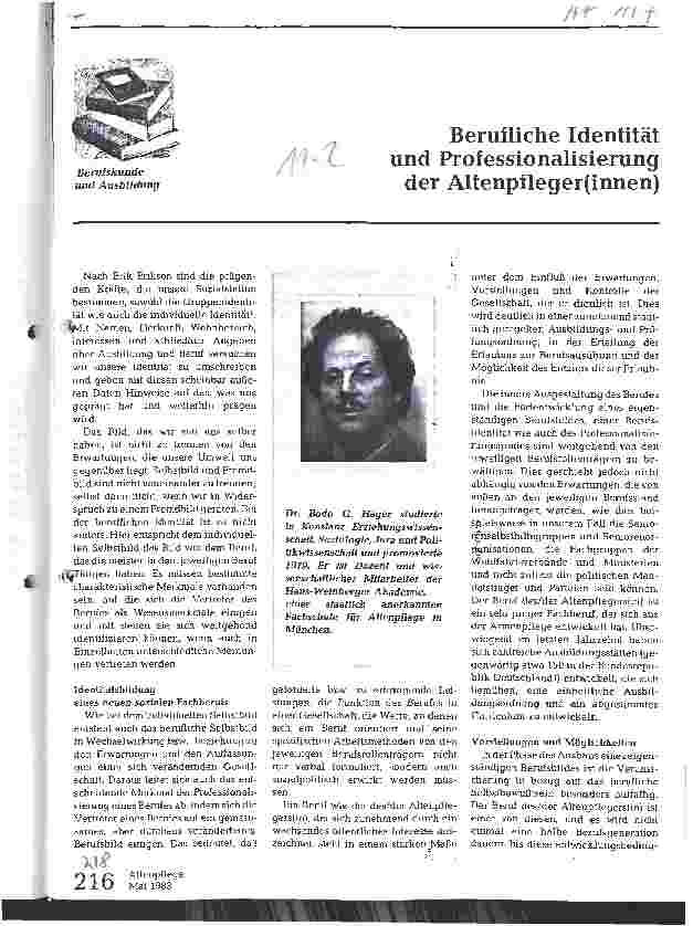 Vorschauseite 1: Berufliche Identität und Professionalisierung der Altenpfleger(innen)