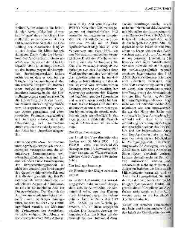 Vorschauseite 2: Arzneimittel dürfen nur von Apotheken in den Verkehr gebracht werden Hess. VGH, Urteil vom 12. November 2002