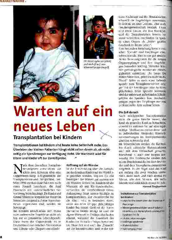 Vorschauseite 1: Warten auf ein neues Leben Transplantation bei Kindern
