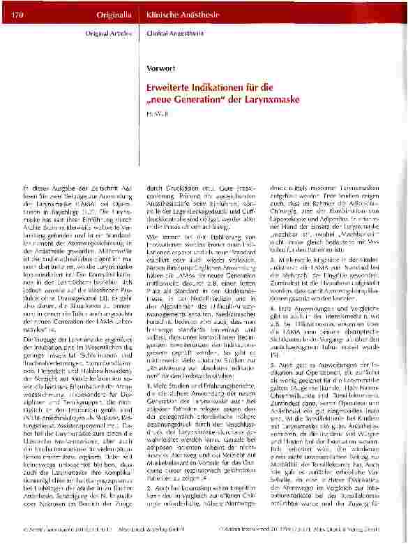 Vorschauseite 1: Erweiterte Indikationen für die „neue Generation der Larynxmaske
