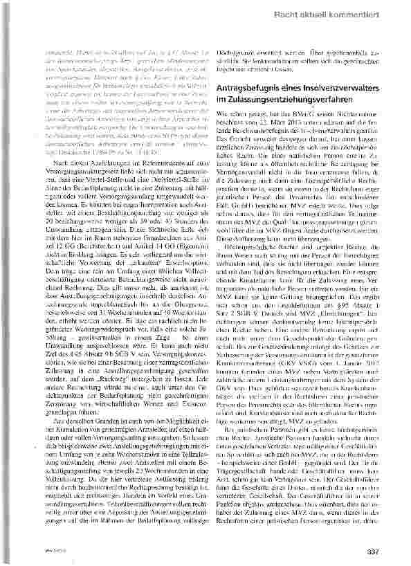 Vorschauseite 3: Verwertung von Arztstellen eines Medizinischen Versorgungszentrums (in der Insolvenz)