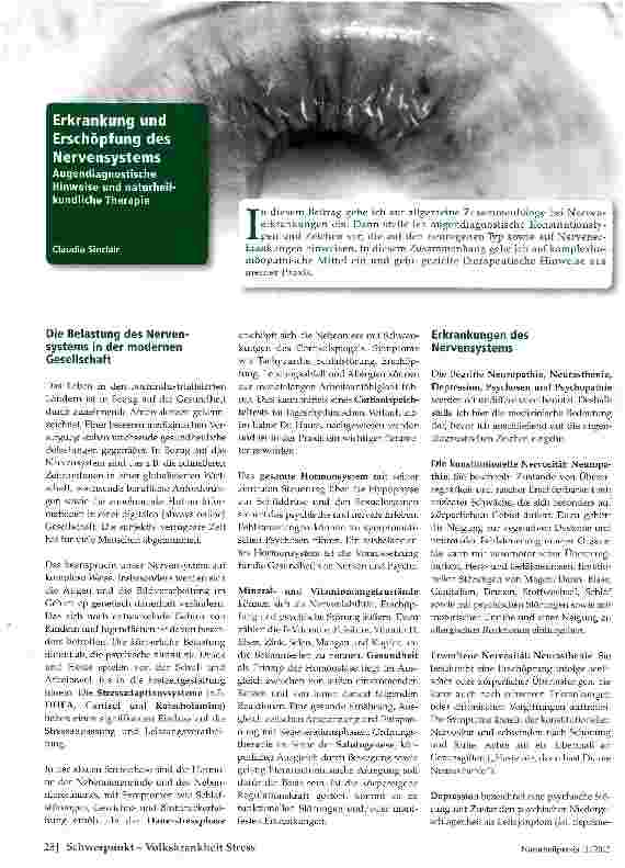 Vorschauseite 1: Erkrankung und Erschöpfung des Nervensystems Augendiagnostische Hinweise und naturheil-kundliche Therapie