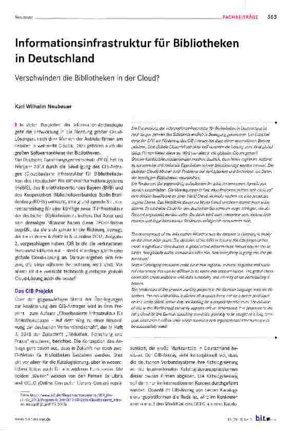 Vorschauseite 1: Informationsinfrastruktur für Bibliotheken in Deutschland