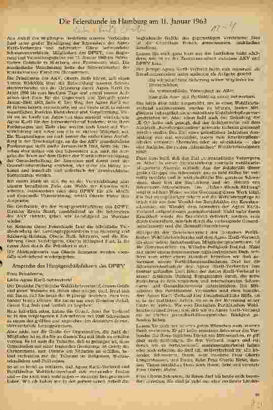 Vorschauseite 1: Die Feierstunde in Hamburg am 11. Januar 1963