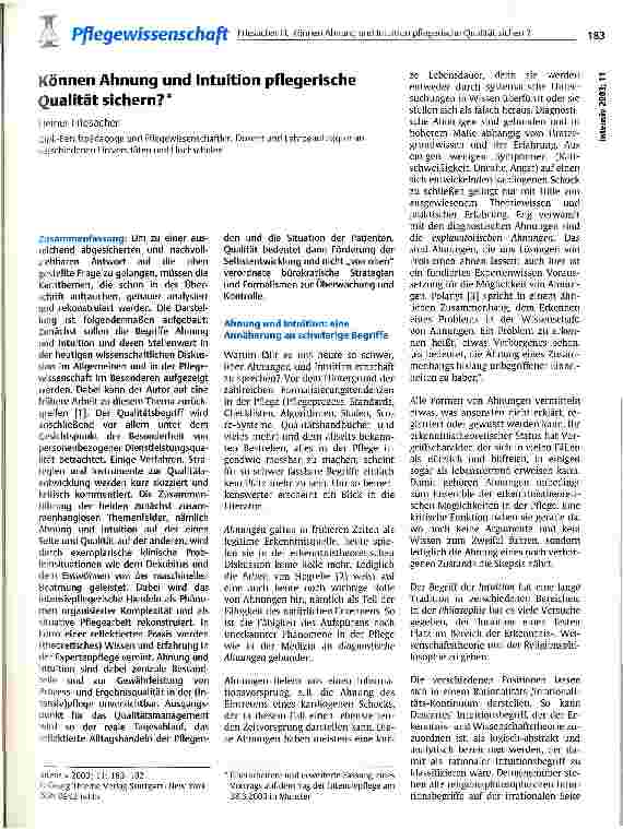 Vorschauseite 1: Können Ahnung und Intuition pflegerische Qualität sichern?