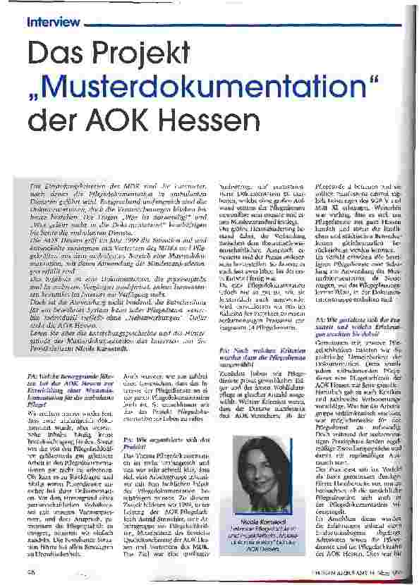 Vorschauseite 1: Das Projekt Musterdokumentation der AOK Hessen