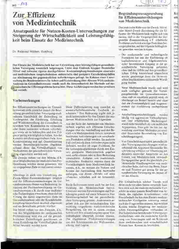 Vorschauseite 1: Zur Effizienz von Medizintechnik - Ansatzpunkte für Nutzen-Kosten-Untersuchungen zur Steigerung d. Wirtschaftlichkeit u. Leistungsfähigkeit