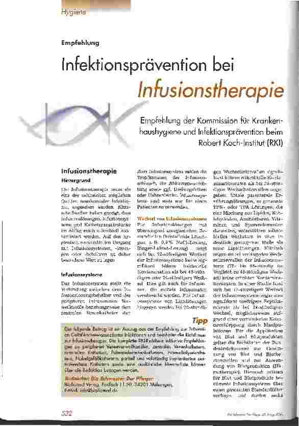 Vorschauseite 1: Infektionsprävention bei Infusionstherapie