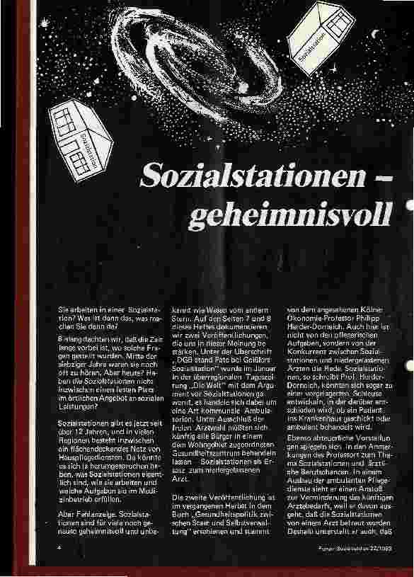 Vorschauseite 1: Sozialstationen - geheimnisvoll und unbekannt?