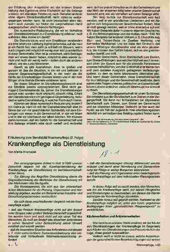 Vorschauseite 1: Krankenpflege als Dienstleistung Erläuterung zum Berufsbild Krankenpflege (2.Folge)