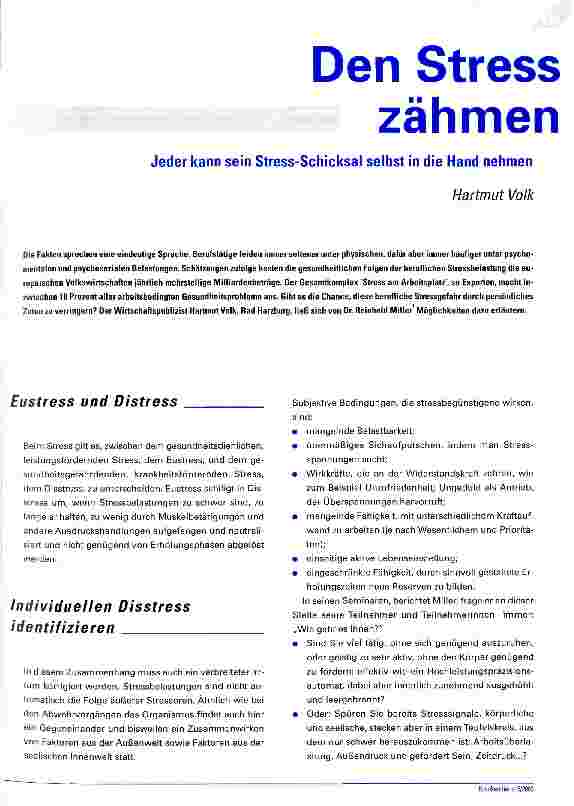 Vorschauseite 1: Den Stress zähmen Jeder kann sein Stress-Schicksal selbst in die Hand nehmen