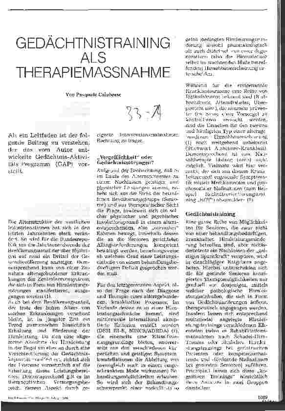 Vorschauseite 1: Gedächtnistraining als Therapiemaßnahme