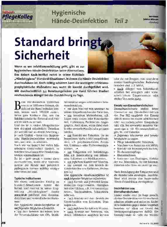 Vorschauseite 1: Standard bringt Sicherheit Hygienische Hände-Desinfekiton Teil 2