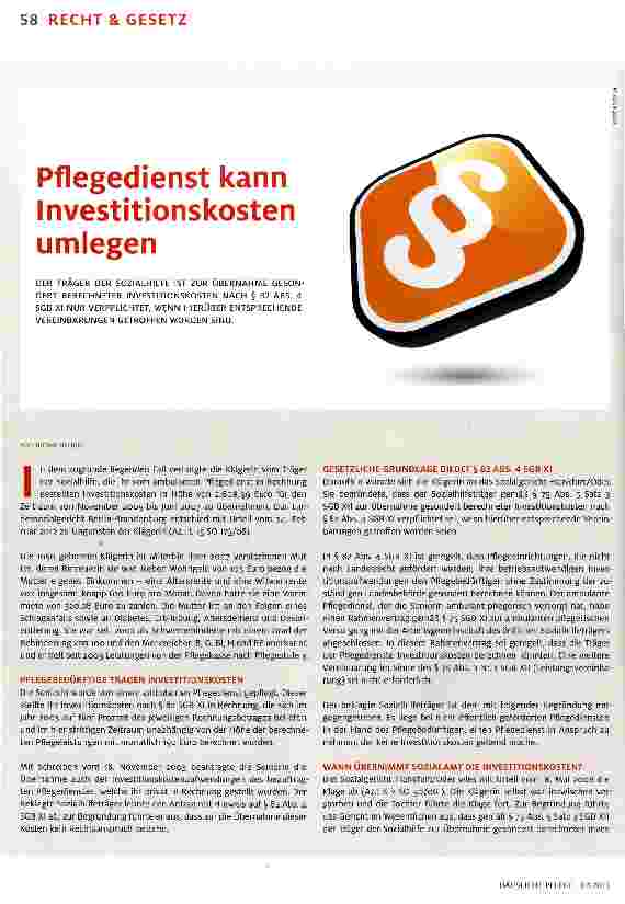 Vorschauseite 1: Pflegedienst kann Investitionskosten umlegen